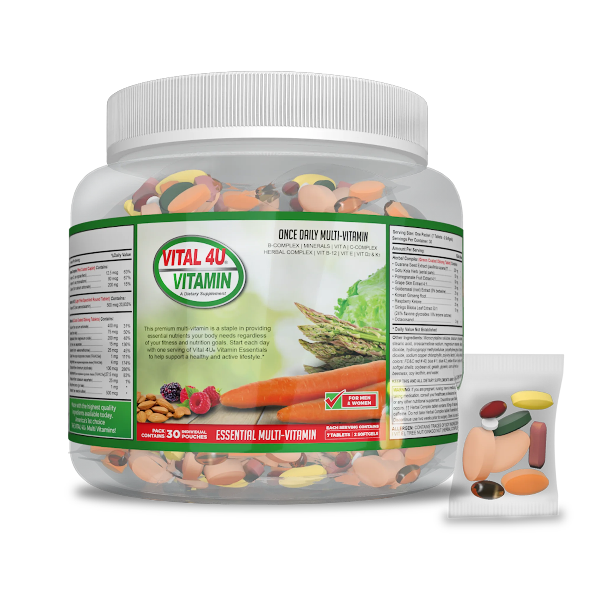 Vital 4U Vitamin Essentials 30 Day Supply Jar and Pack