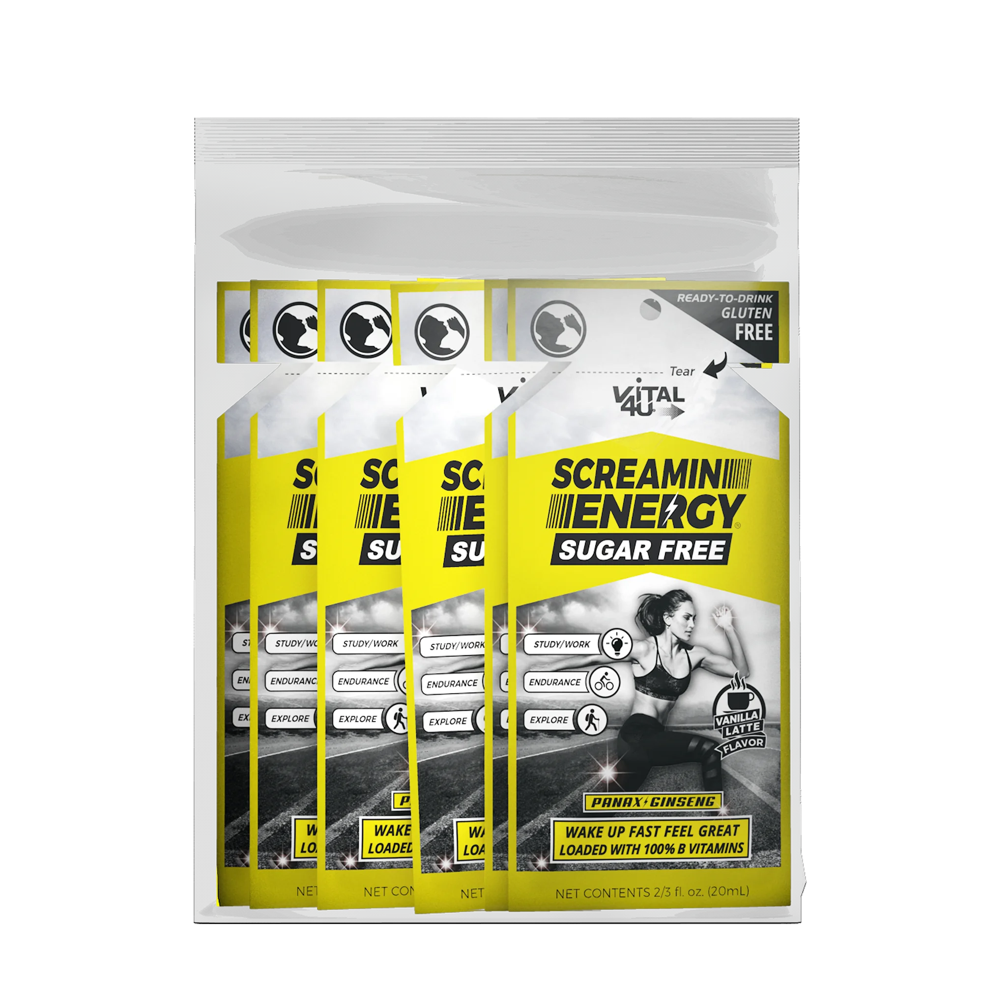 Screamin Energy Sugar Free Vanilla Latte Flavor Clear Bag Basic Packaging 12ct