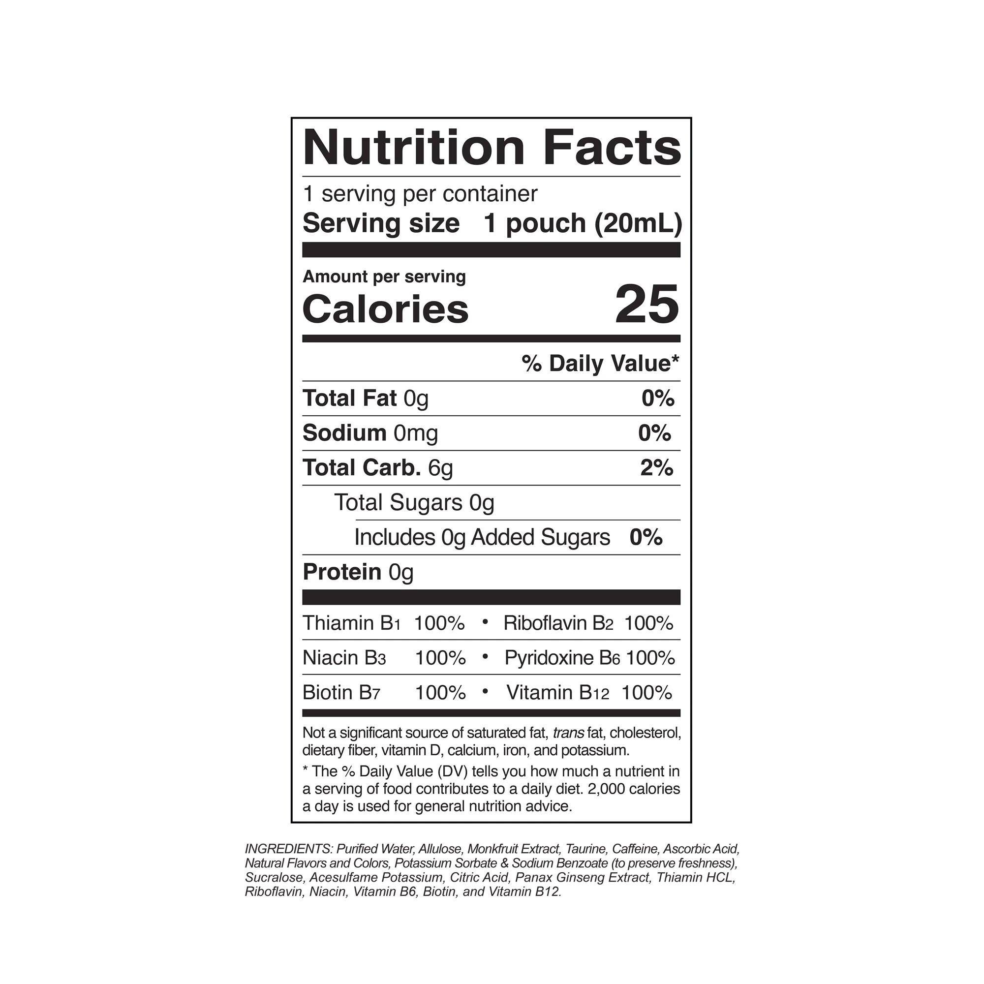 Screamin Energy Sugar Free Nutrition Facts Panel