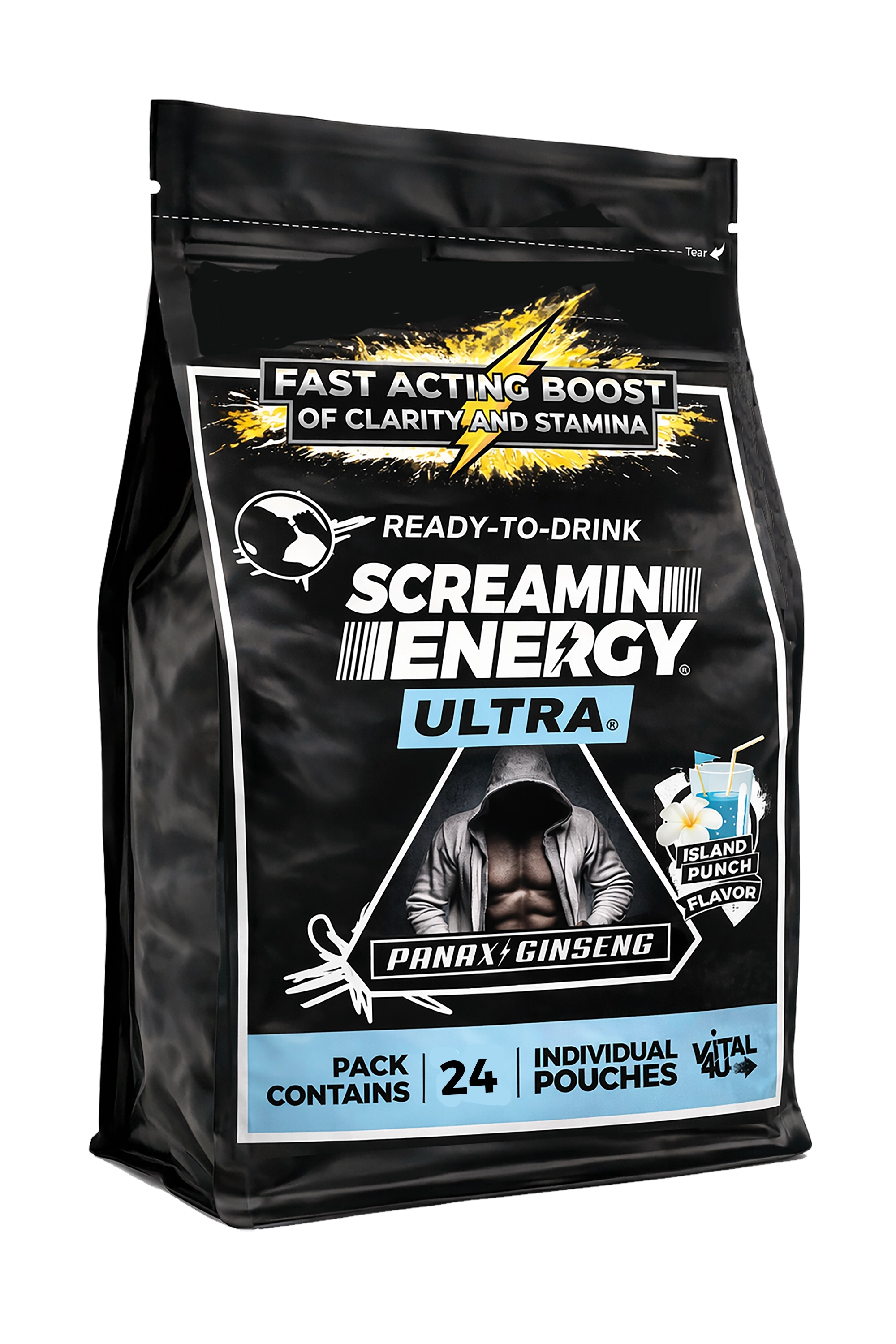 Screaming Energy Ultra supplement package on a white background