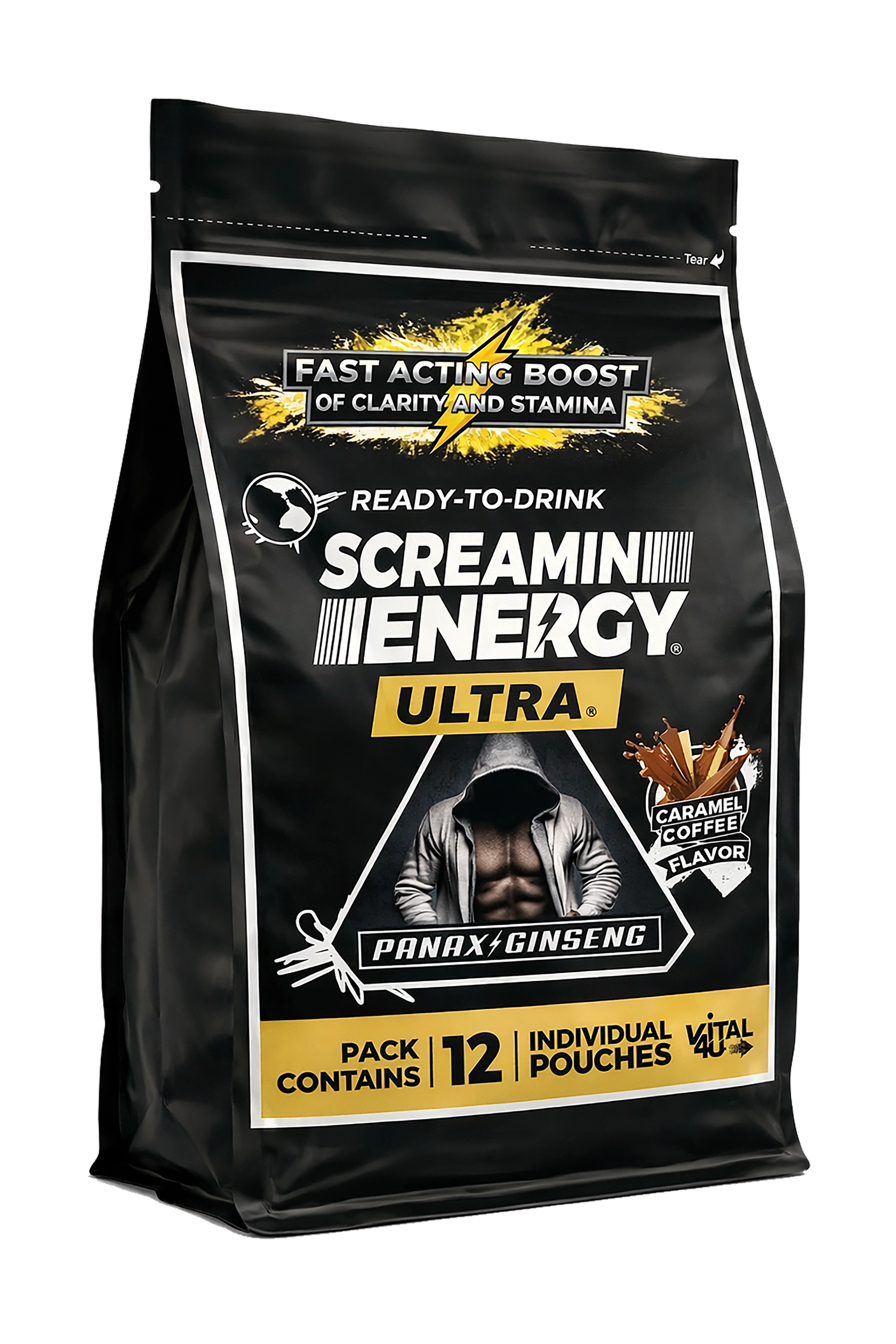 Screaming Energy Ultra energy drink mix package on a white background