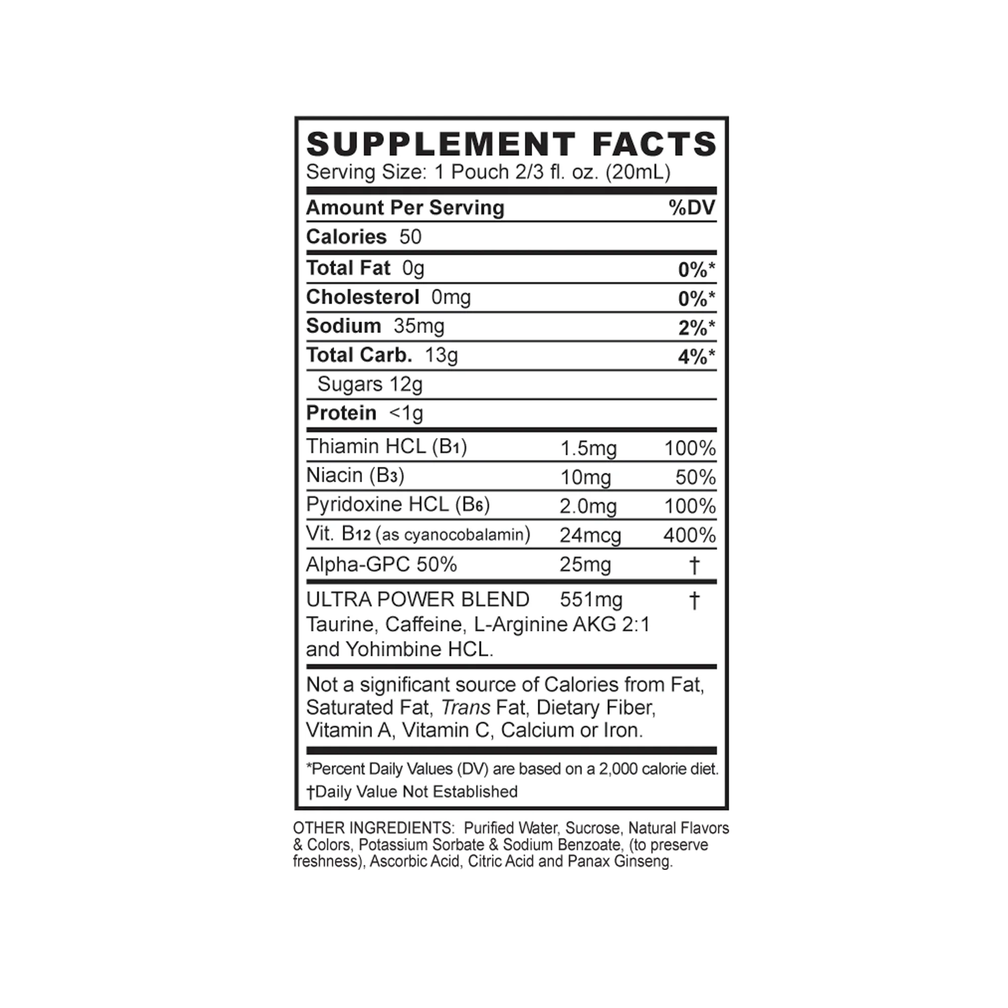 Screamin Energy Ultra Caramel Coffee Flavor Preworkout Supplement Facts Panel