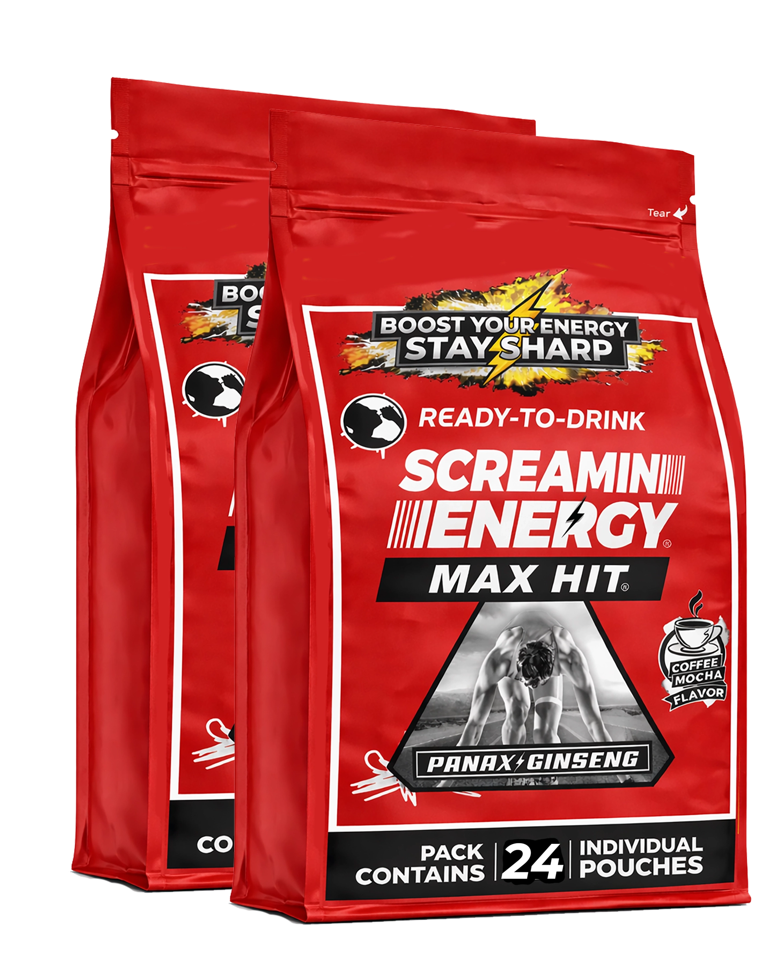 "Screamin Energy Max Hit Coffee Mocha 48-count bulk case energy shots"
