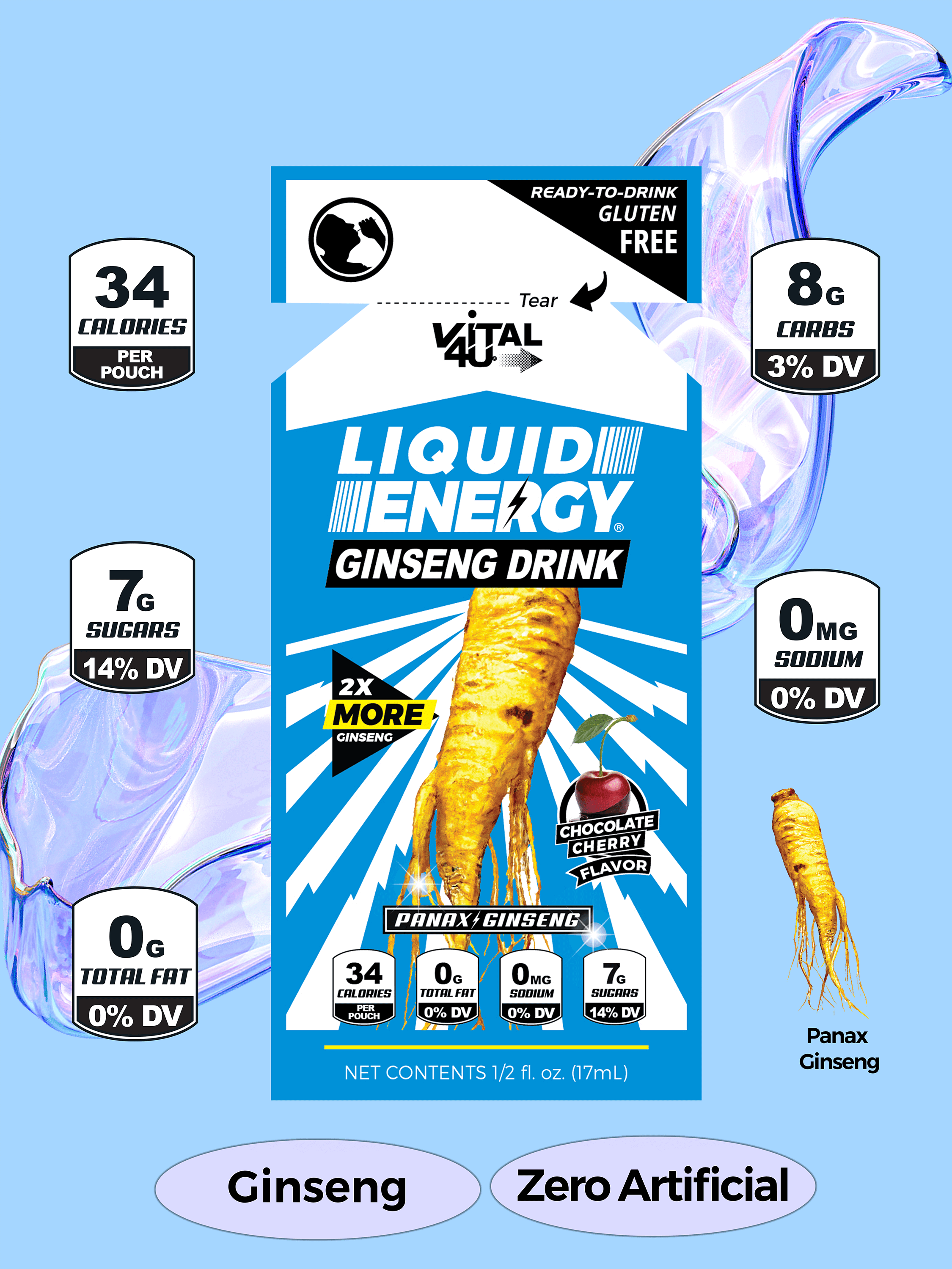 Chocolate cherry flavored Liquid Energy drink facts.