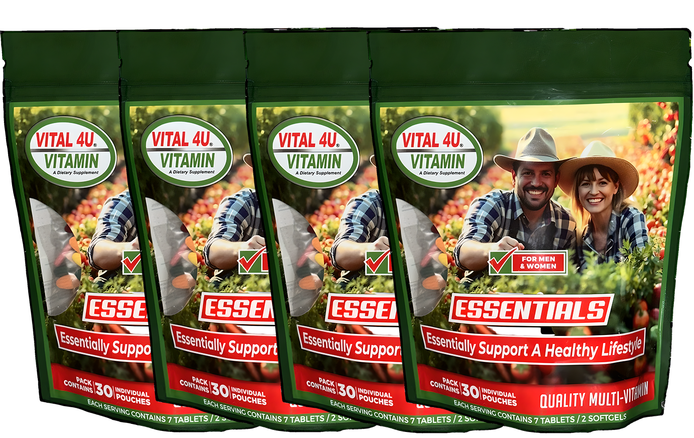 Four packages of Vital 4U multi Vitamin Essentials.