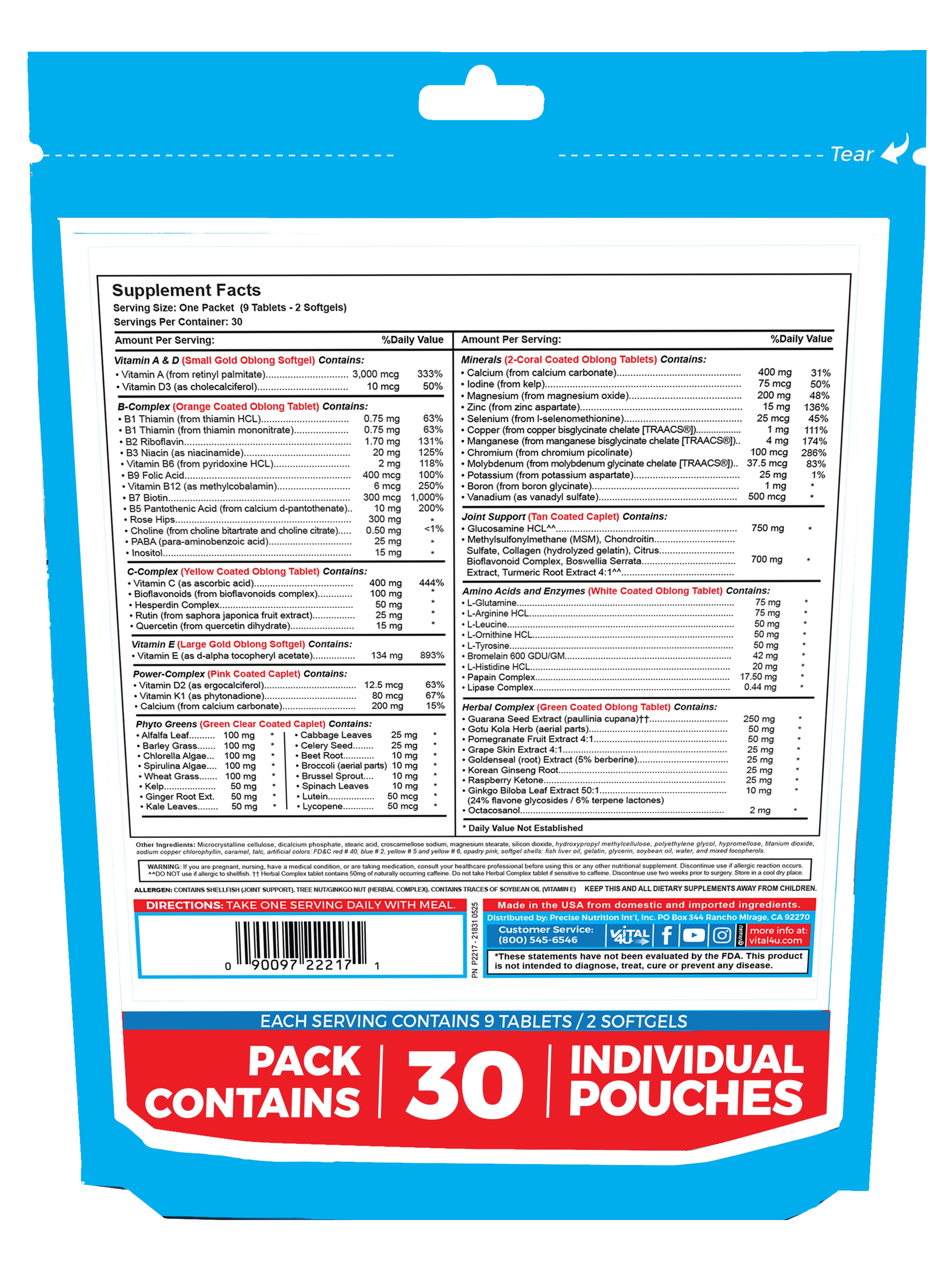 Premium multivitamin package supplement facts.