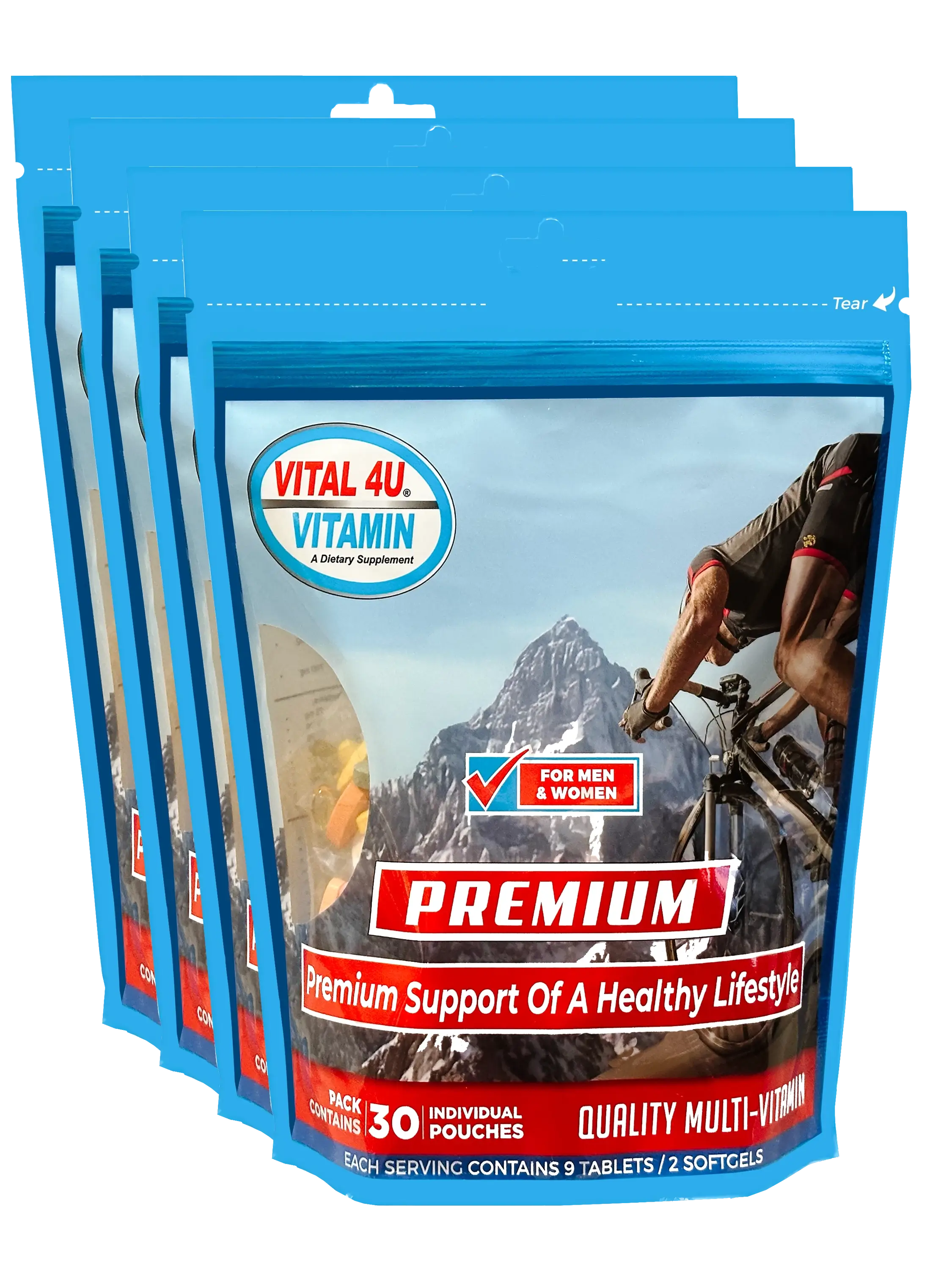 Four packages of Vital 4U Premium Vitamins containing 30 pouches each.
