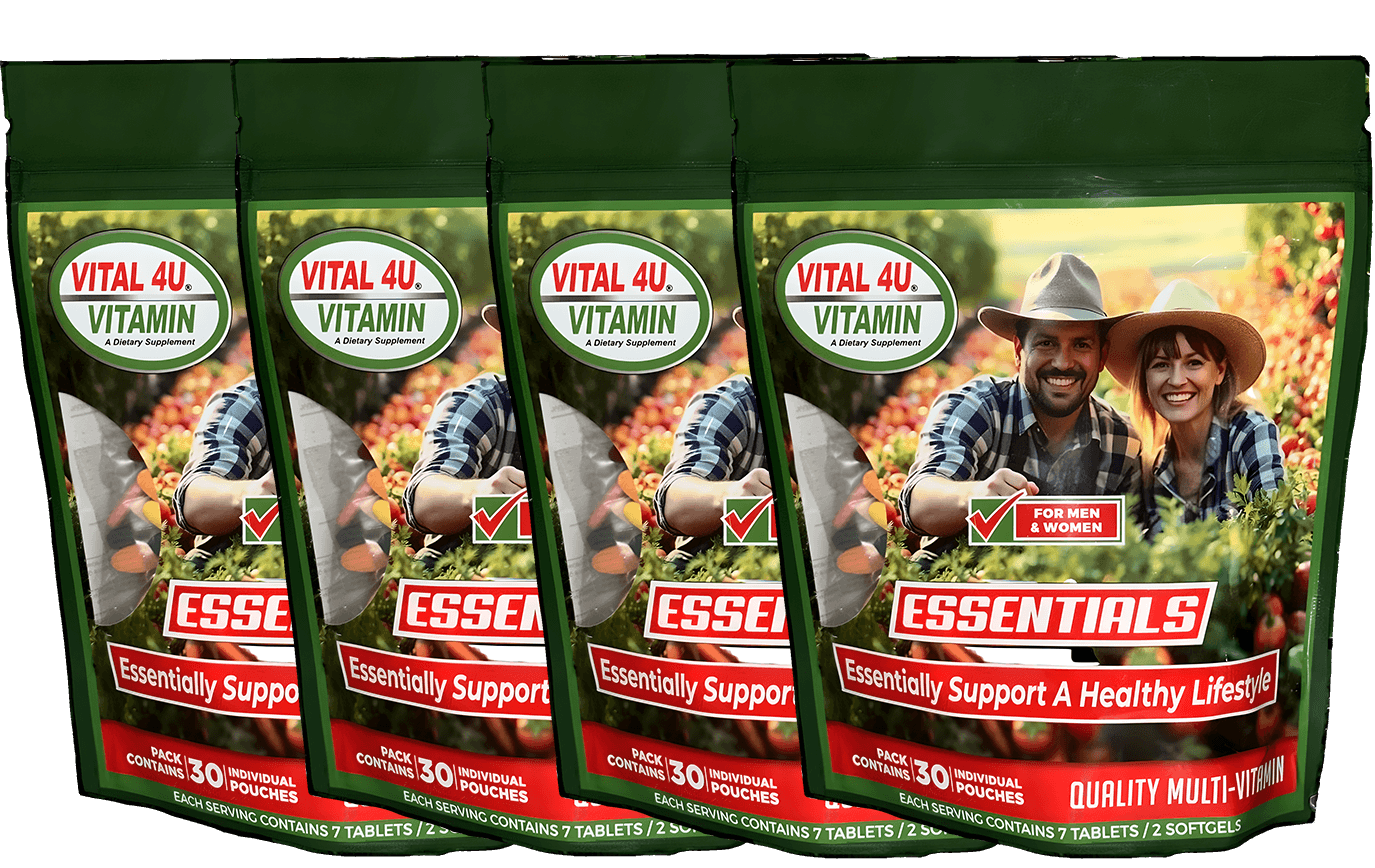 Four packages of Vitamin Essentials multi vitamins.