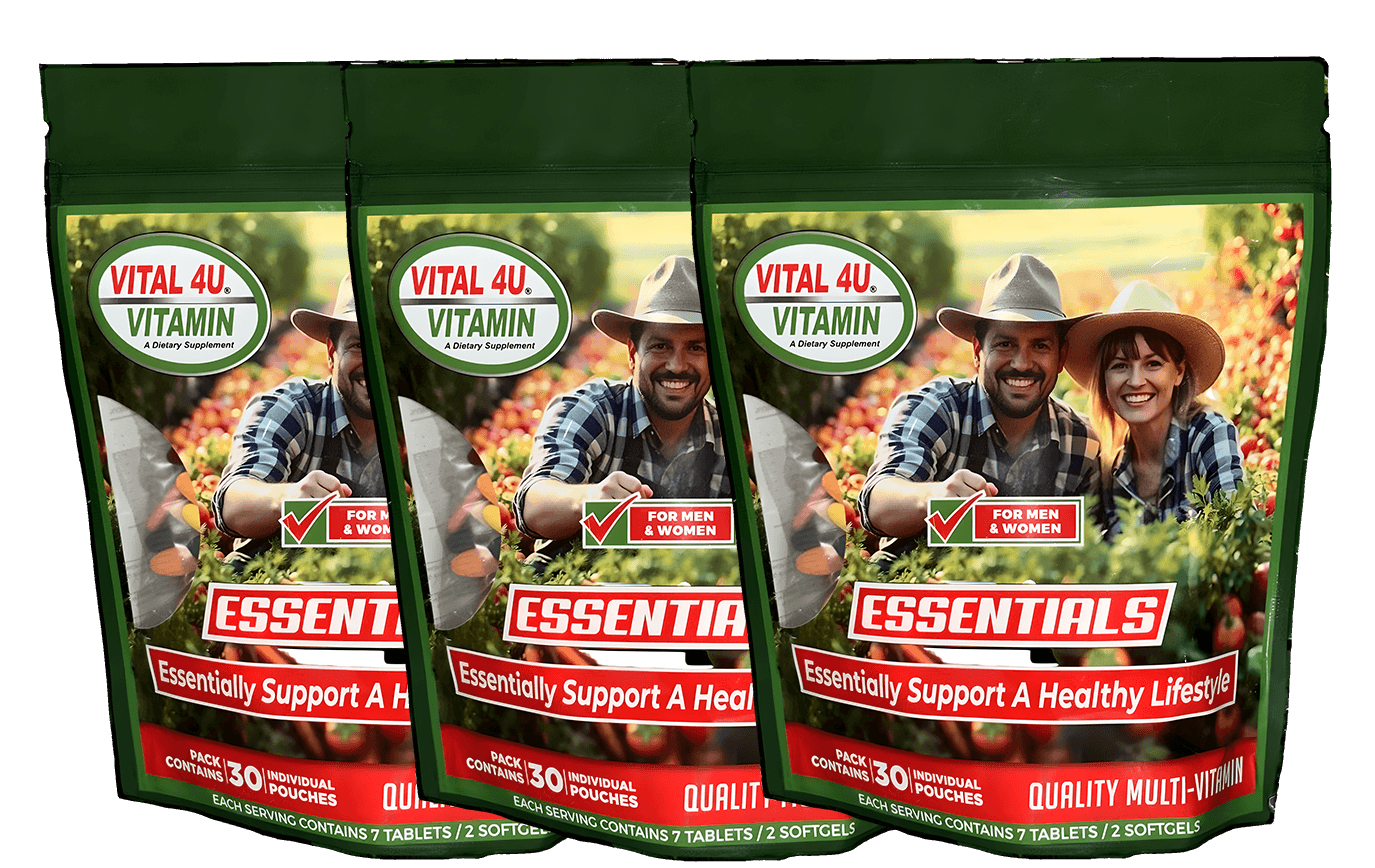 Three packages of Vitamin Essentials multi vitamins.