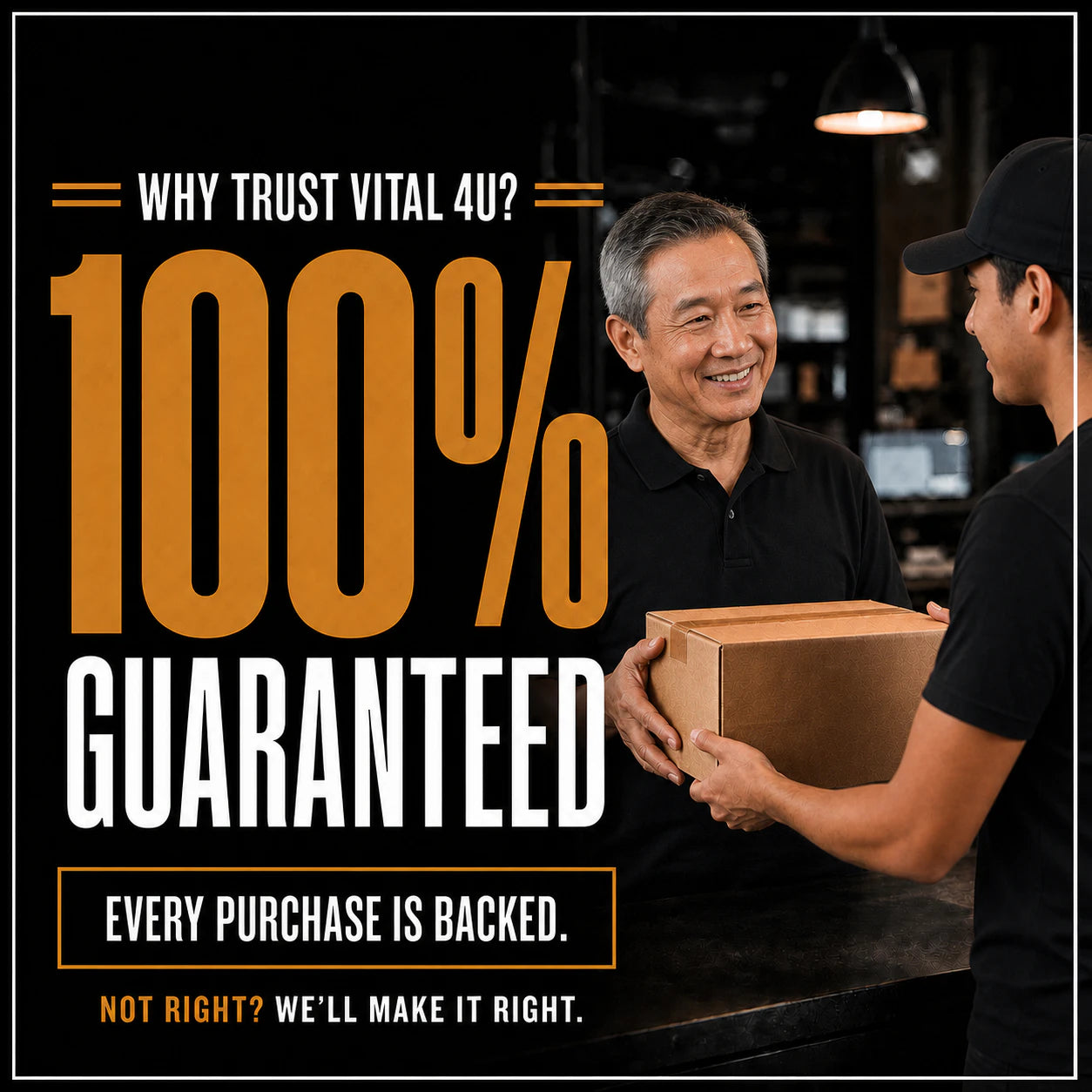 Every Vital 4U product is backed by our 100% guarantee. If it does not meet your expectations, we will make it right.