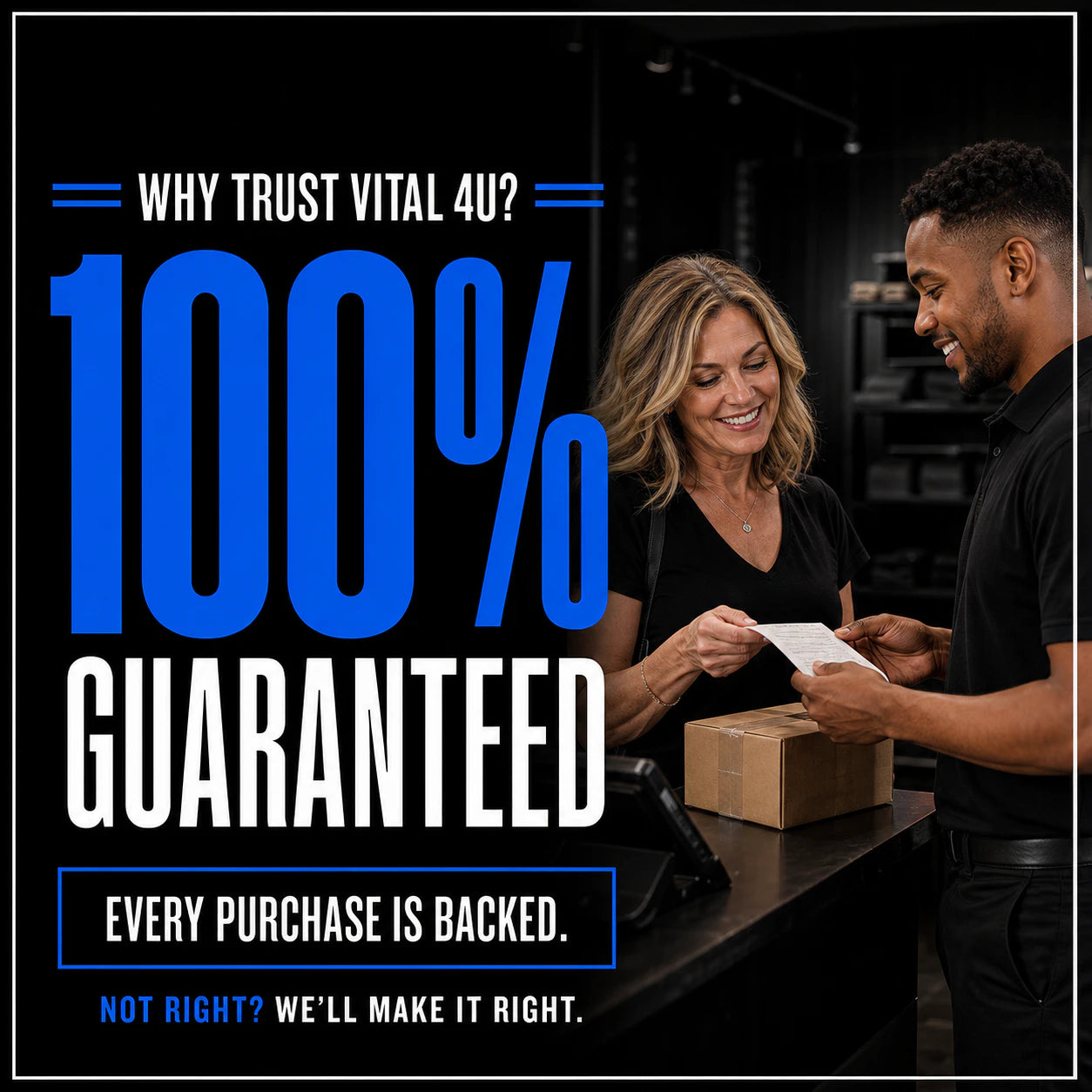 Every Vital 4U product is backed by our 100% guarantee. If it does not meet your expectations, we will make it right.