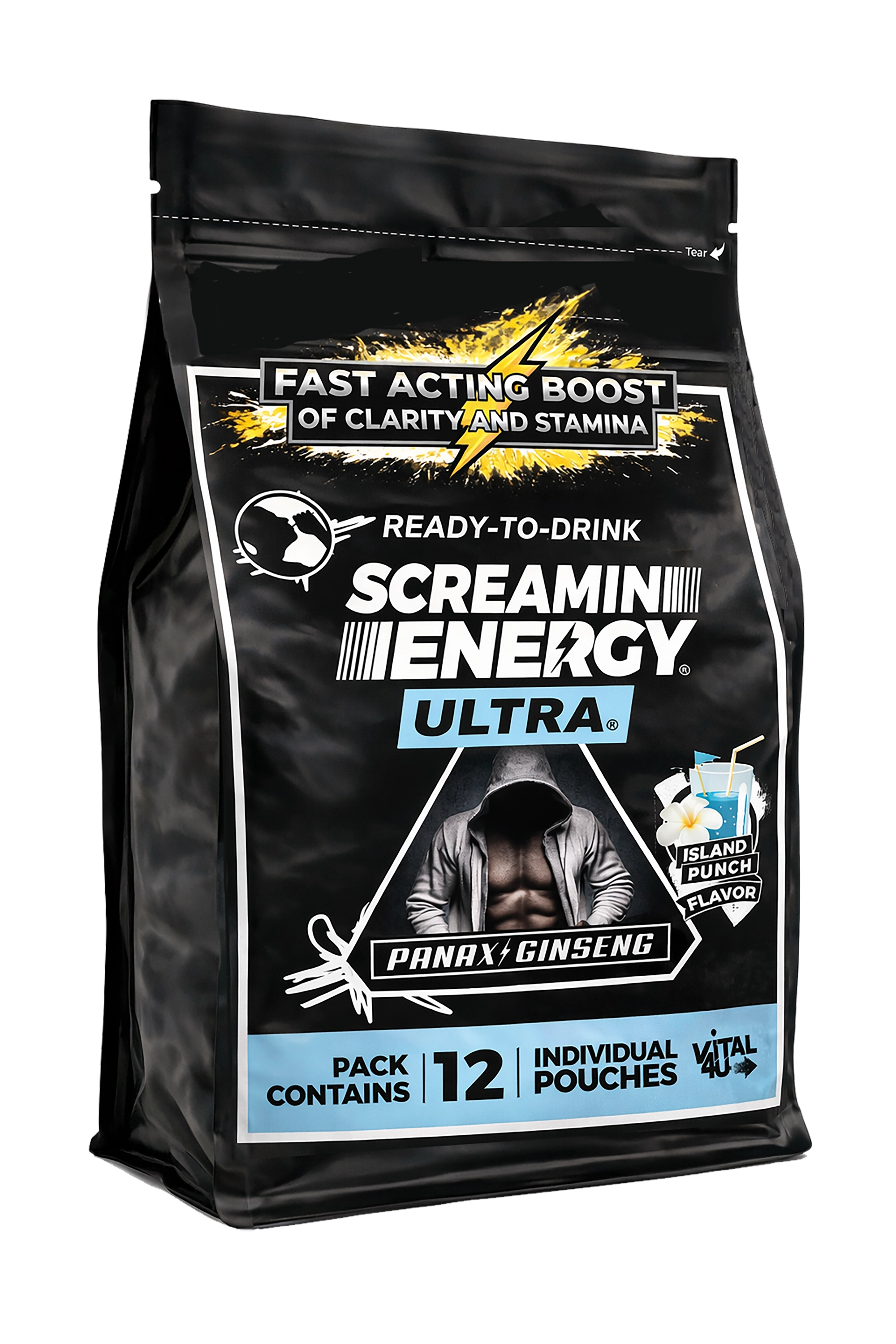 Screaming Energy Ultra supplement package on a white background