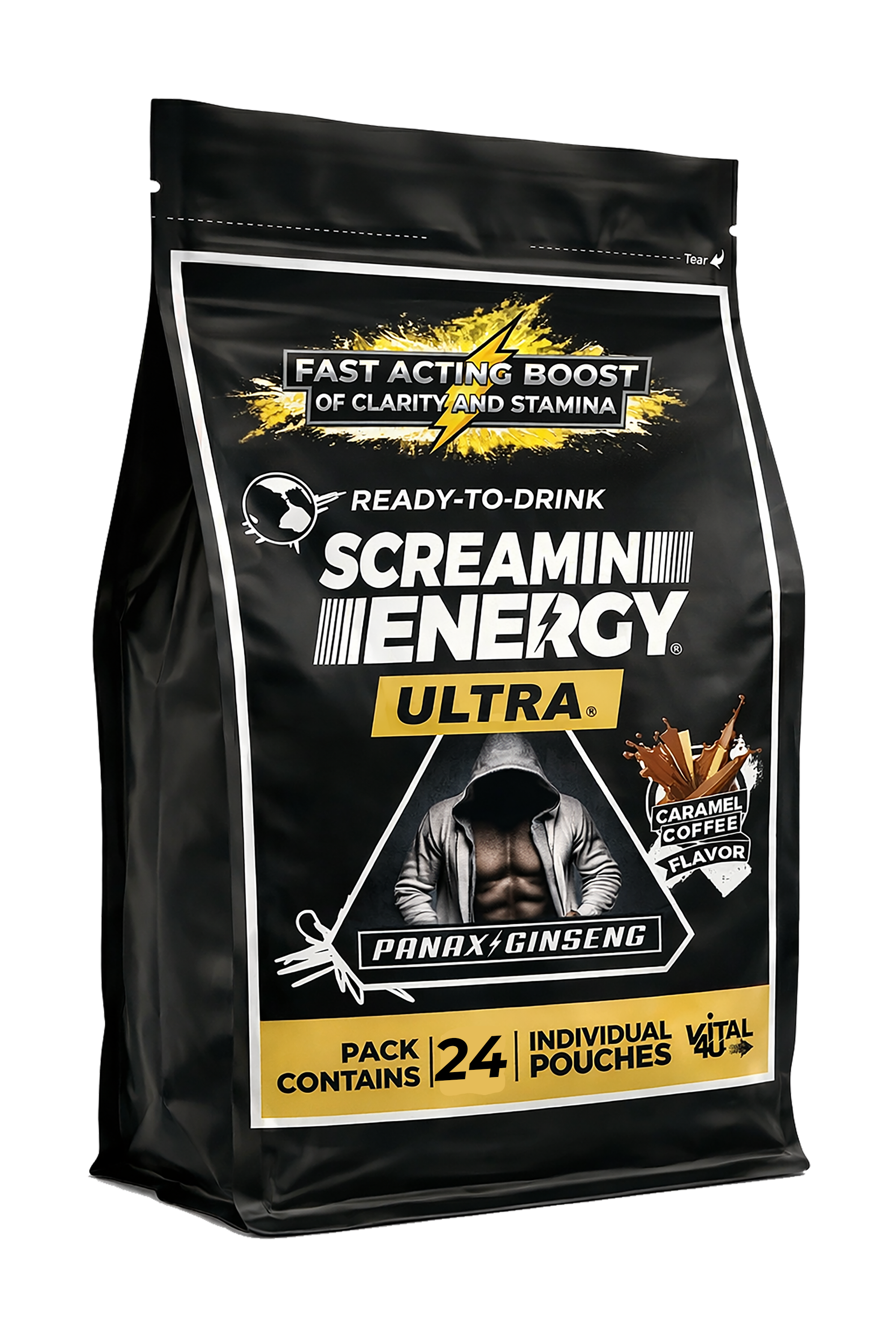 Screaming Energy Ultra energy drink mix package on a white background