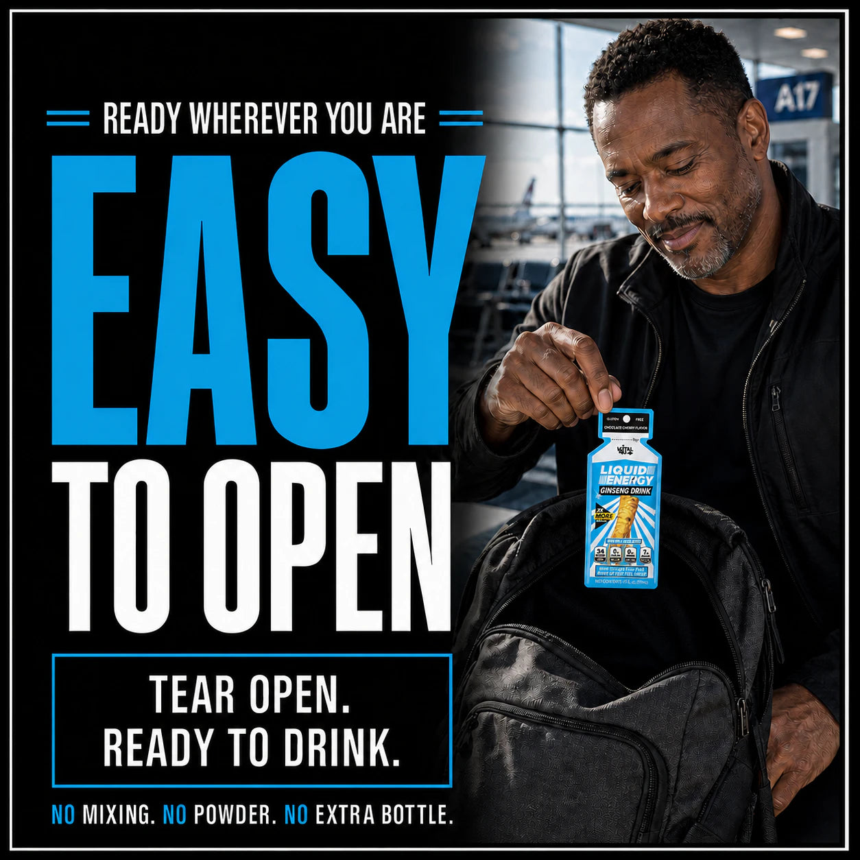 Easy to open anywhere you go. Take it in your backpack, purse, or with you anywhere you need fast-acting energy.