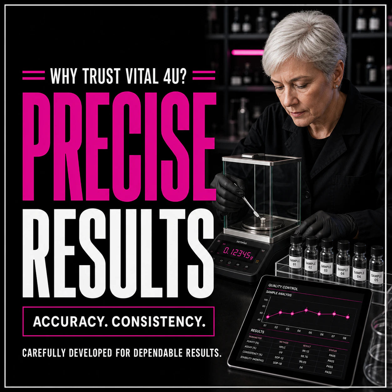 Precise because we meticulously develop and craft all liquid formulations to ensure accuracy and consistency.