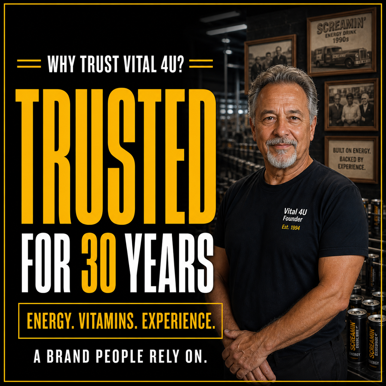 Vital 4U has been a trusted brand people rely on for their go to vitamin and energy products for over 30 years.